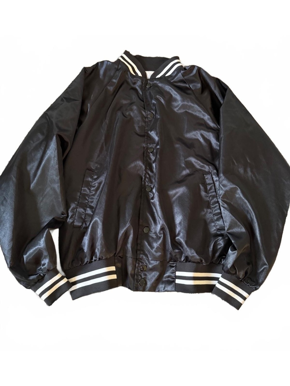 Giants Records Black Satin Varsity Bomber Jacket Snap Front Adult Unisex XL
